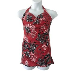 Century Star Womens Red Floral Halter Retro One Piece Swimsuit Shorts 5XL 22 New